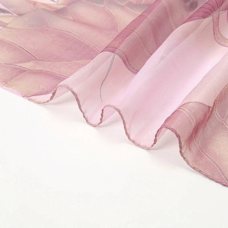 Lightweight Silk Lotus Print Scarf for Women Sun Protection - Smarsty