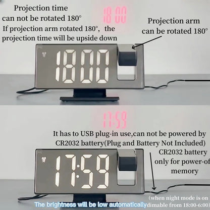 180 Degree Projection Alarm Clock with USB Charging - Smarsty