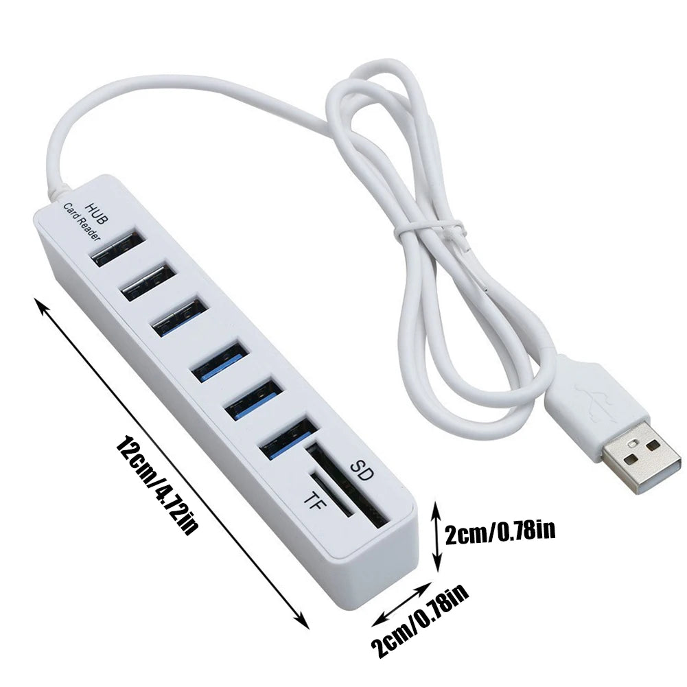 USB 6 Port Extension Hub High Speed Transmission Memory TF Splitter Adapter Plug and Play USB 2.0 for Laptop Computer PC