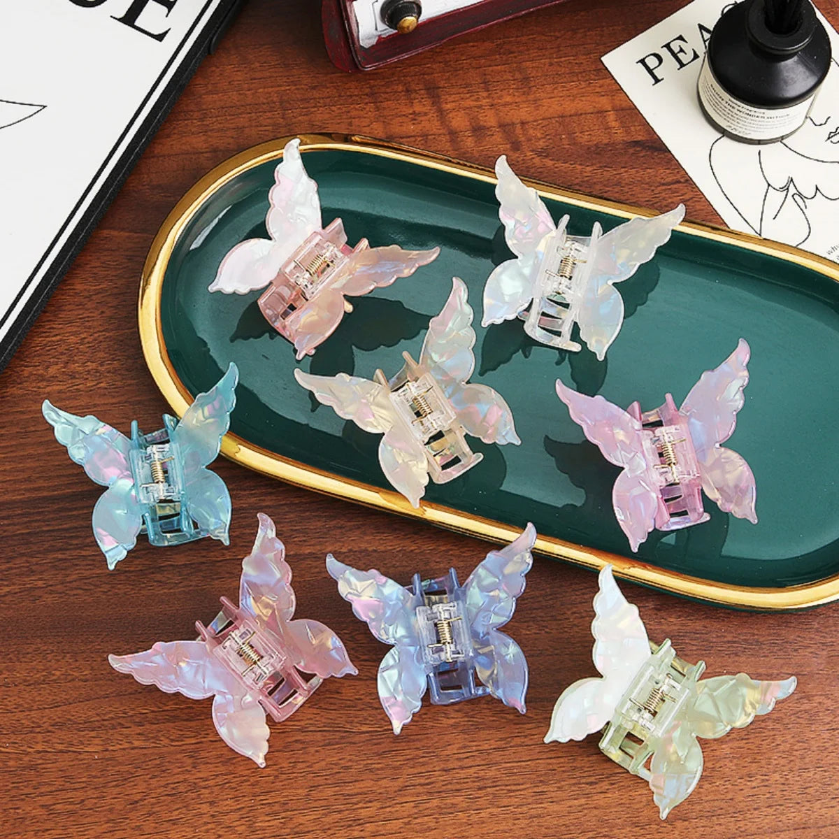Pearlescent Butterfly Hair Claw 7cm Acetate Elegant Grip - Smarsty