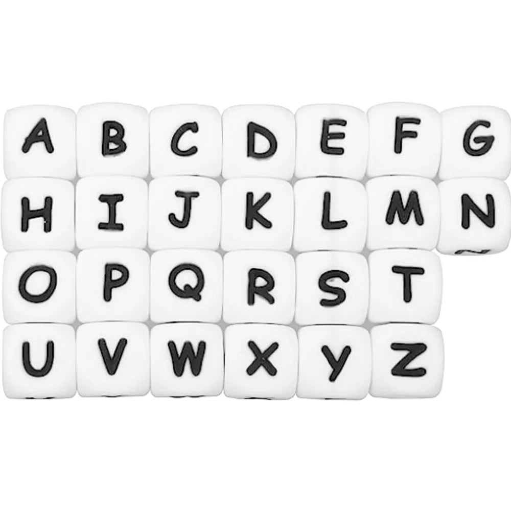 50Pcs Silicone Alphabet Beads White DIY Jewelry Making - Smarsty