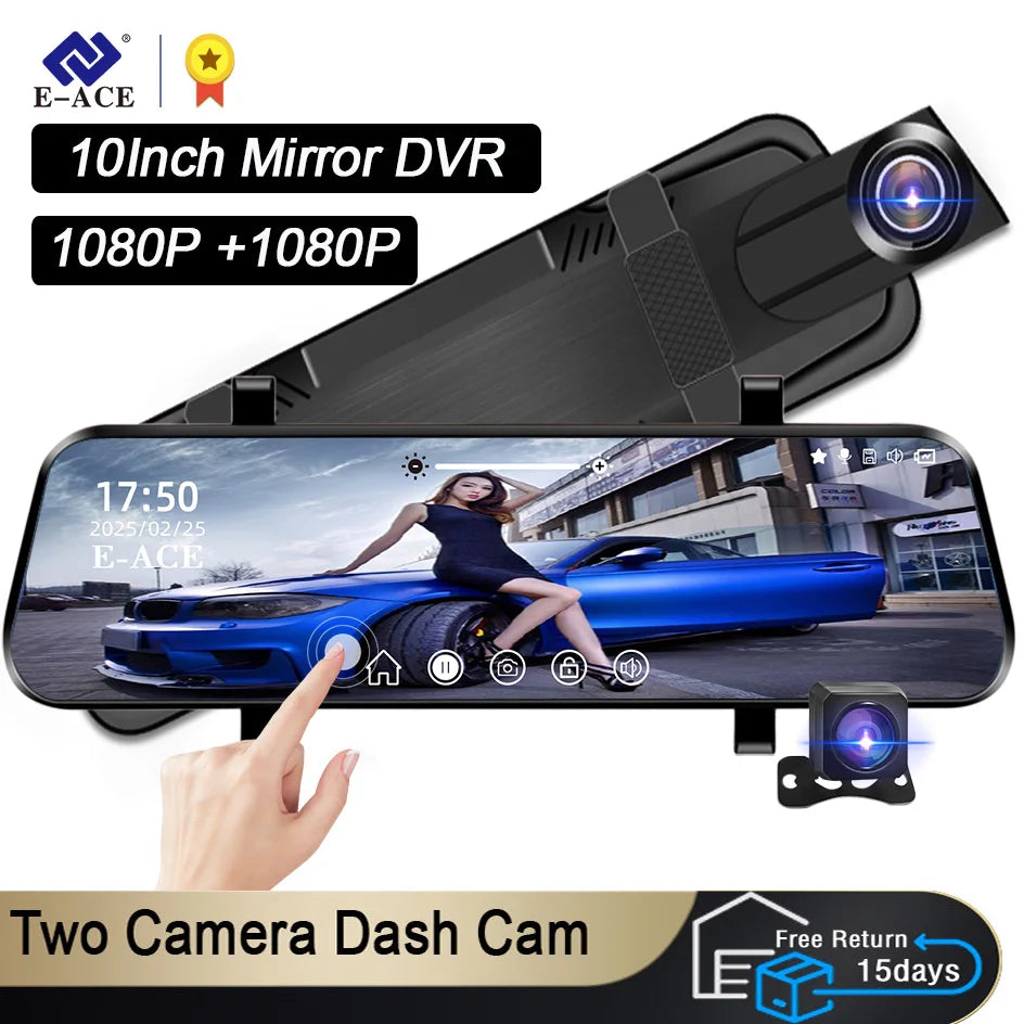 Dual 1080P Car DVR Touch Screen Rearview Night Vision - Smarsty