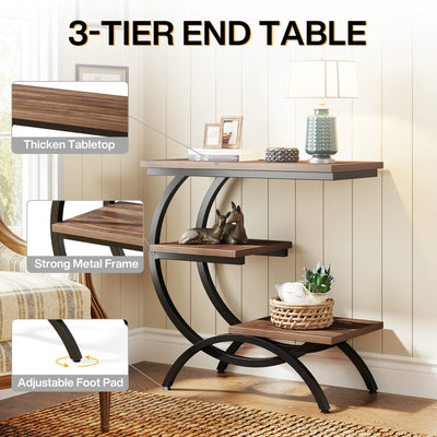 Tribesigns C-Shaped End Table, Industrial 3-Tier Small Table for Couch, Wood Bedside Table Snack Table with Storage Shelves - Smarsty