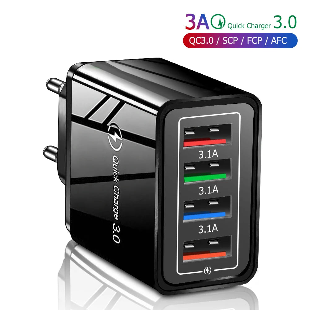 4 Port USB Quick Charge 3.0 Wall Charger EU Connector - Smarsty