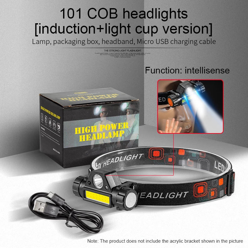 COB LED Headlamp Torch Rechargeable Headwear Flashlight Outdoor Waterproof Camping Fishing Mining Lantern Headlight With Magnet by Smarsty