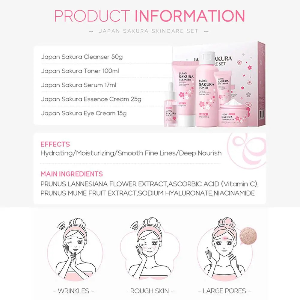 5/3pcs/Set Sakura Skin Care Sets Face Cream Serum Toner Facial Cleanser Sunscreen Eye Cream Gift Box Face Skin Care Set Product - Smarsty