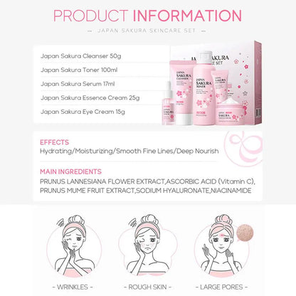 5/3pcs/Set Sakura Skin Care Sets Face Cream Serum Toner Facial Cleanser Sunscreen Eye Cream Gift Box Face Skin Care Set Product - Smarsty