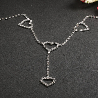 Rhinestone Body Chain Belt with Heart Pendant - Smarsty