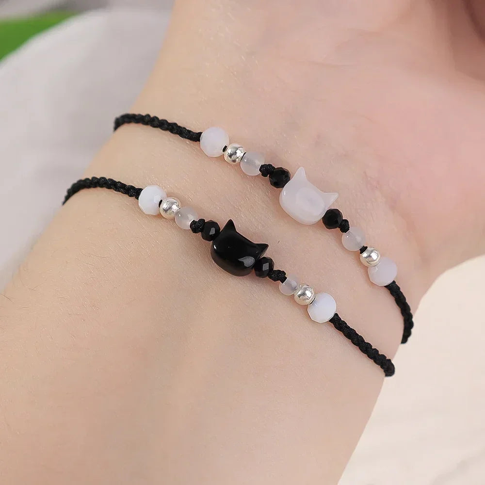 Moonstone Obsidian Couple Bracelets Handmade Minimalist Jewelry - Smarsty