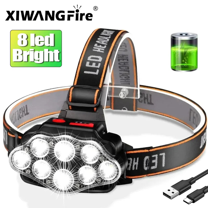 8LED Powerful Rechargeable Head Flashlight for Fishing Led Headlamp Camping Headlights Hunting Torch Hiking Front Lanterns by Smarsty