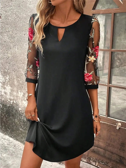 Luxury Dress Women's Perspective Mid Sleeve Printed Round Neck Mini Skirt Summer Party Dress - Smarsty
