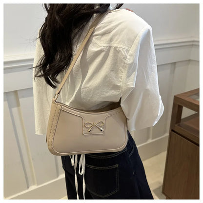 Metal Bow Shoulder Bag For Women With Classic Baguette - Smarsty