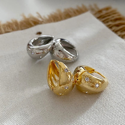 Elegant Stainless Steel Star Hoop Earrings with Rhinestones - Smarsty
