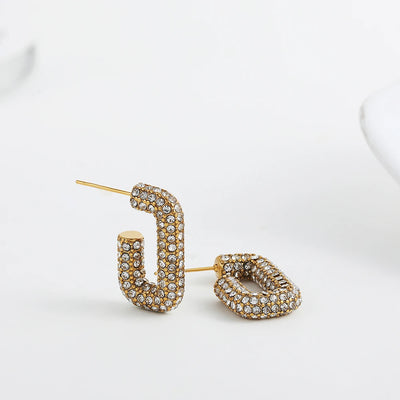 Gold Plated CZ Huggie Hoop Earrings Geometric U Shape - Smarsty