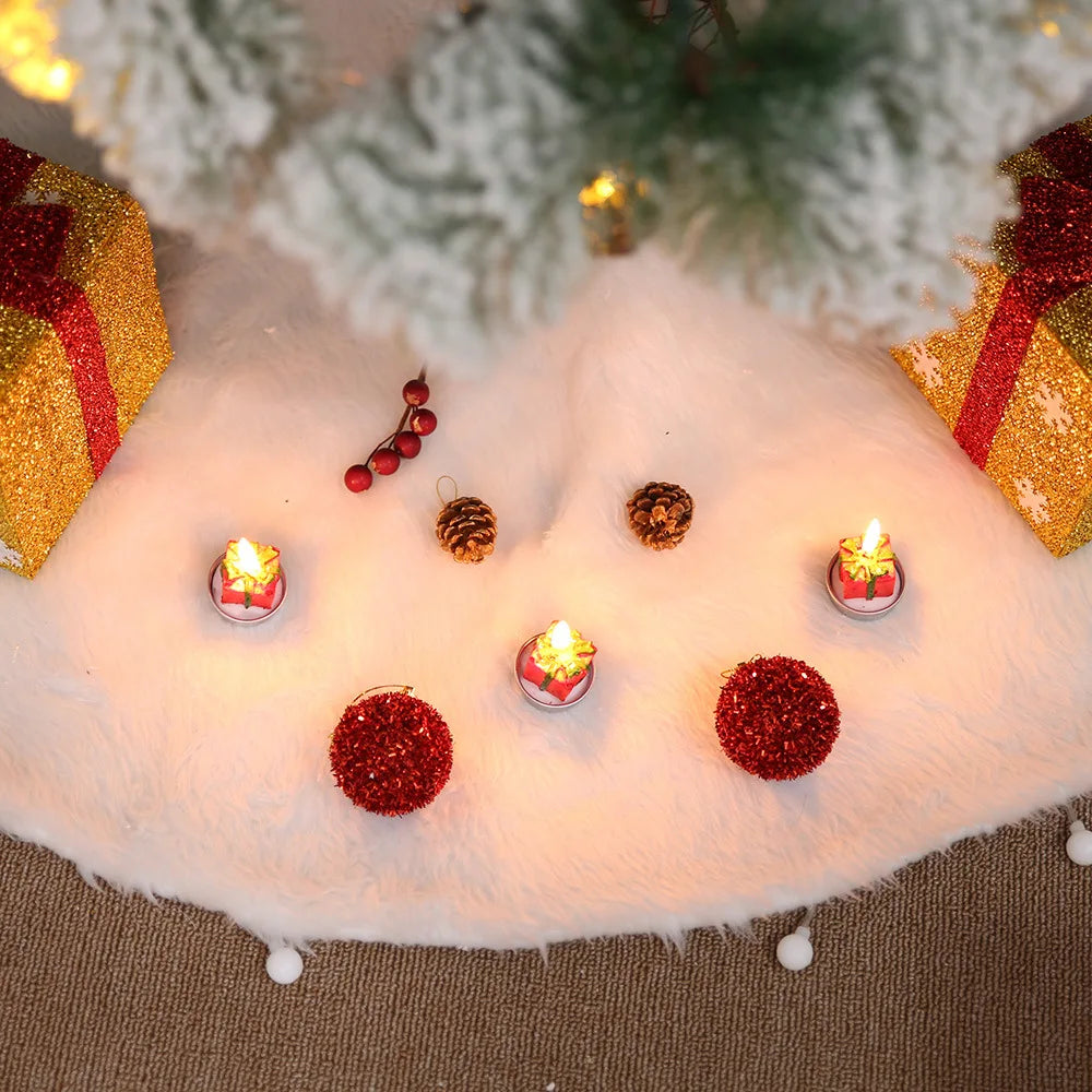 1pcs 78/90/122cm White Christmas Tree Skirt Plush Faux Fur 2023 Xmas Tree Carpet Decoration Ornament New Year Navidad Home Decor