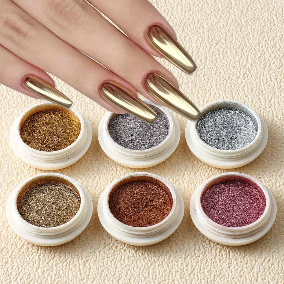 6pc Metallic Mirror Nail Glitter Powder for Stunning Manicures - Smarsty