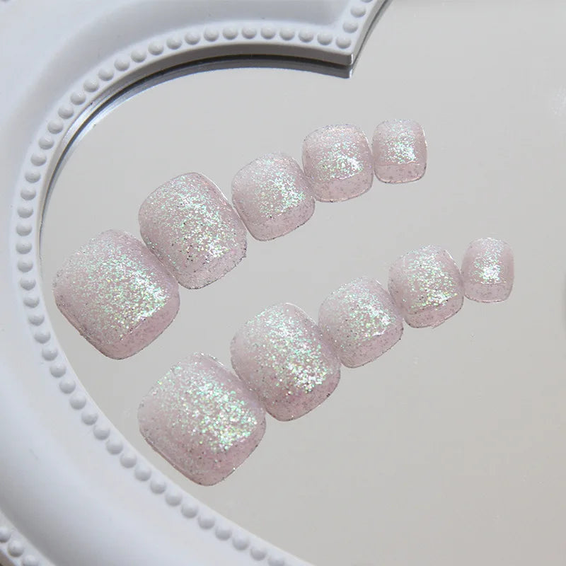 Colorful Flower Press On Nails Set with Glitter - Smarsty