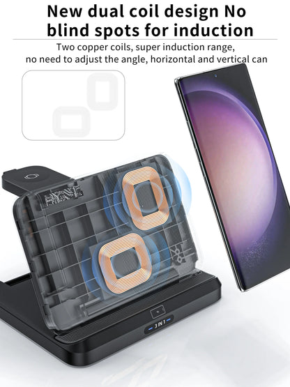 3 In 1 Wireless Charger Stand With Fast Charging Dock - Smarsty
