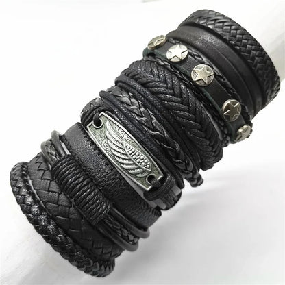 Handmade Black Leather Wrap Bracelets Set for Men and Women - Smarsty