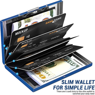 Anti-Scan RFID 6 Cards Large capacity Aluminum Metal Credit Card Holder Slim Blocking Wallet Case Business Card Protection Hold - Smarsty