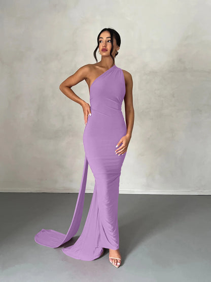 Hugcitar One Shoulder Backless Adjustable Scarf Loop Ruched Sexy Maxi Dress Women Elegant Y2K Streetwear Festival Outfit - Smarsty