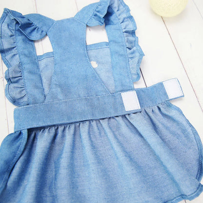 Cute Denim Dress for Small Dogs with Leash Ring - Smarsty