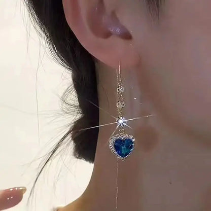 Blue Heart Shaped Zircon Drop Earrings for Elegant Women - Smarsty