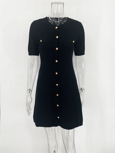 Trendix Elegant Knit Mini Dress Women Street Slim High Waist Short Sleeve Rib Sweater Dresses Vacation Bodycon Knitwear Dress - Smarsty