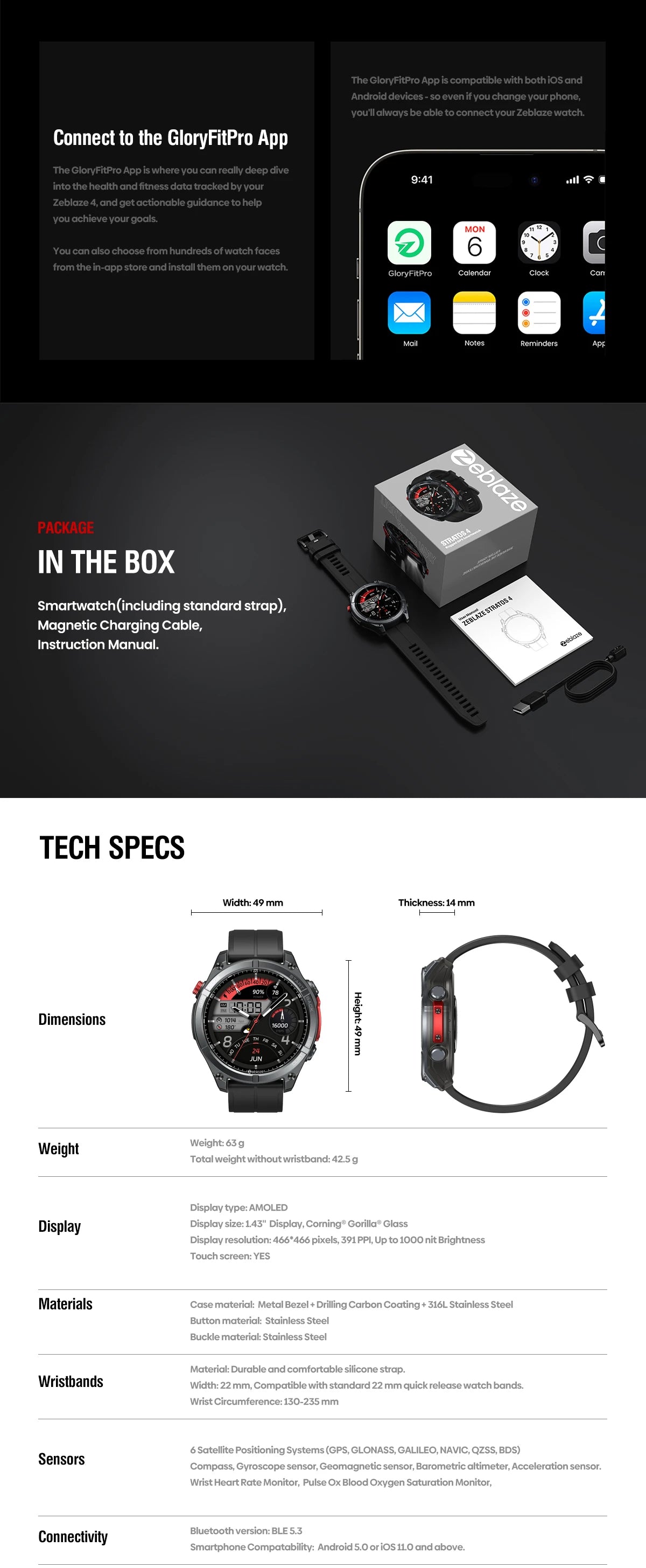 Zeblaze Stratos 4 GPS Smart Watch with AMOLED Display - Smarsty