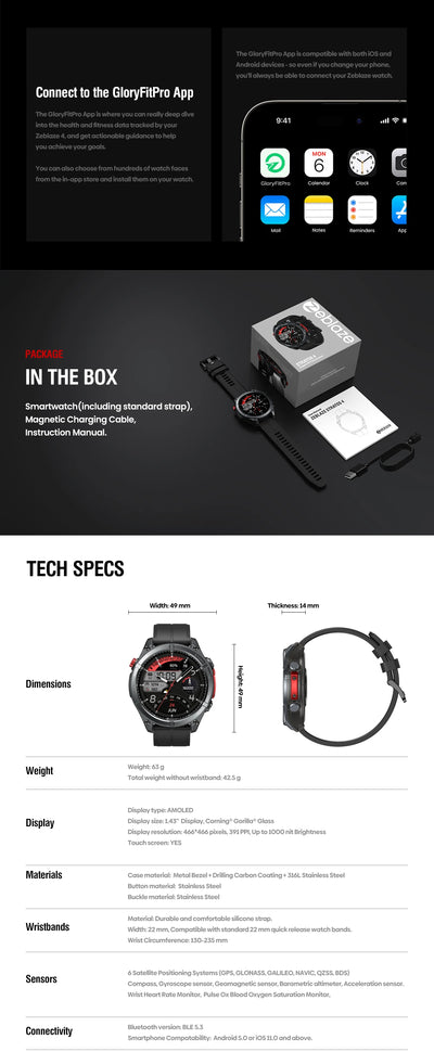 Zeblaze Stratos 4 GPS Smart Watch with AMOLED Display - Smarsty