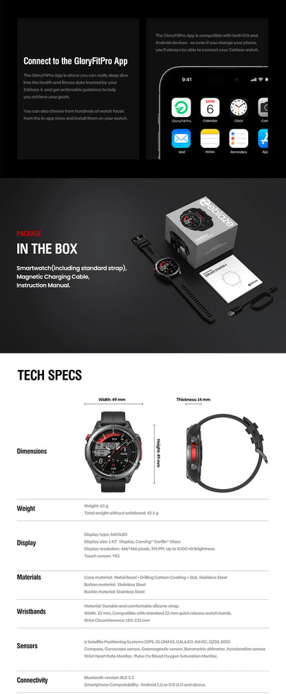 Zeblaze Stratos 4 GPS Smart Watch with AMOLED Display - Smarsty