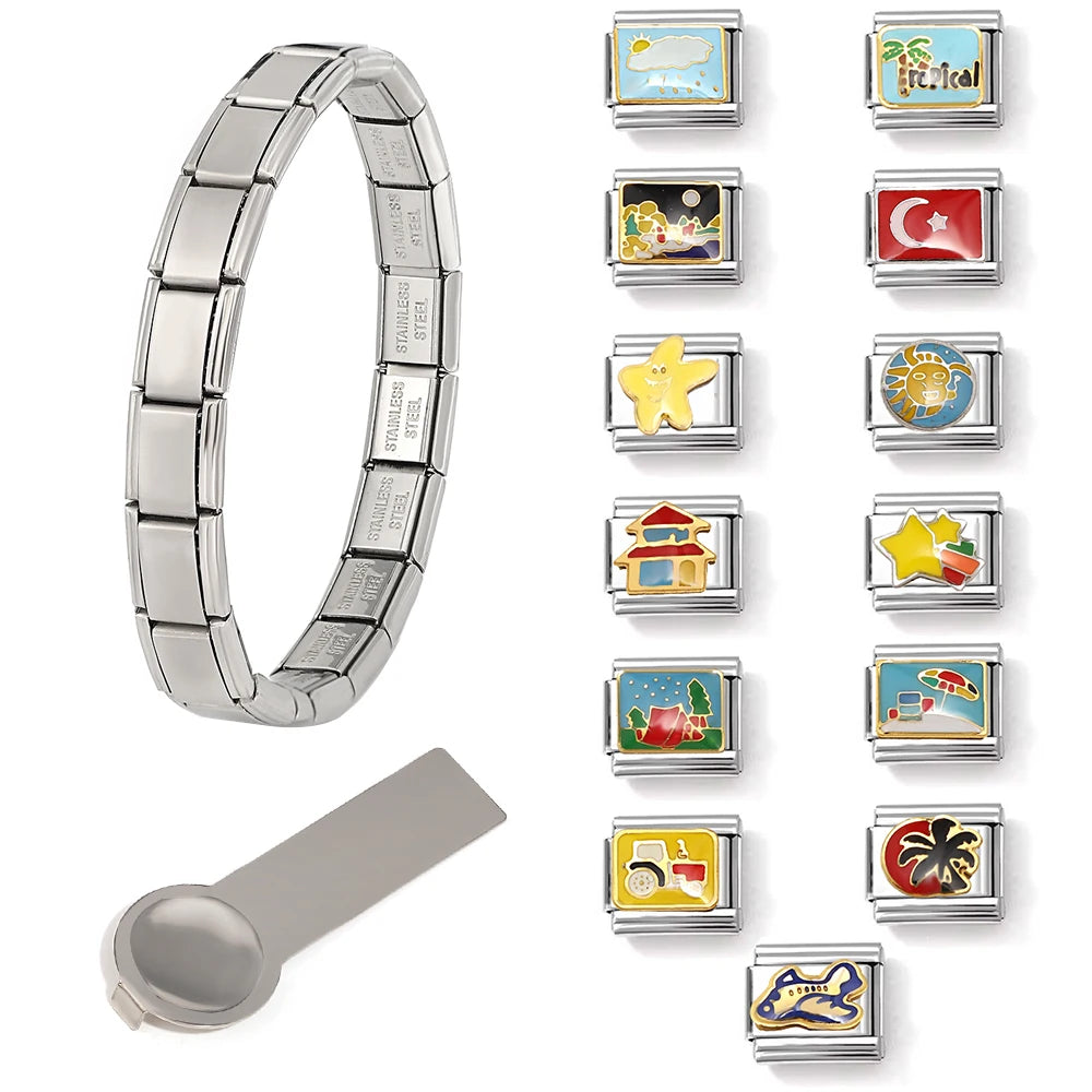 Italian Links Stainless Steel Charm Bracelet for Women - Smarsty
