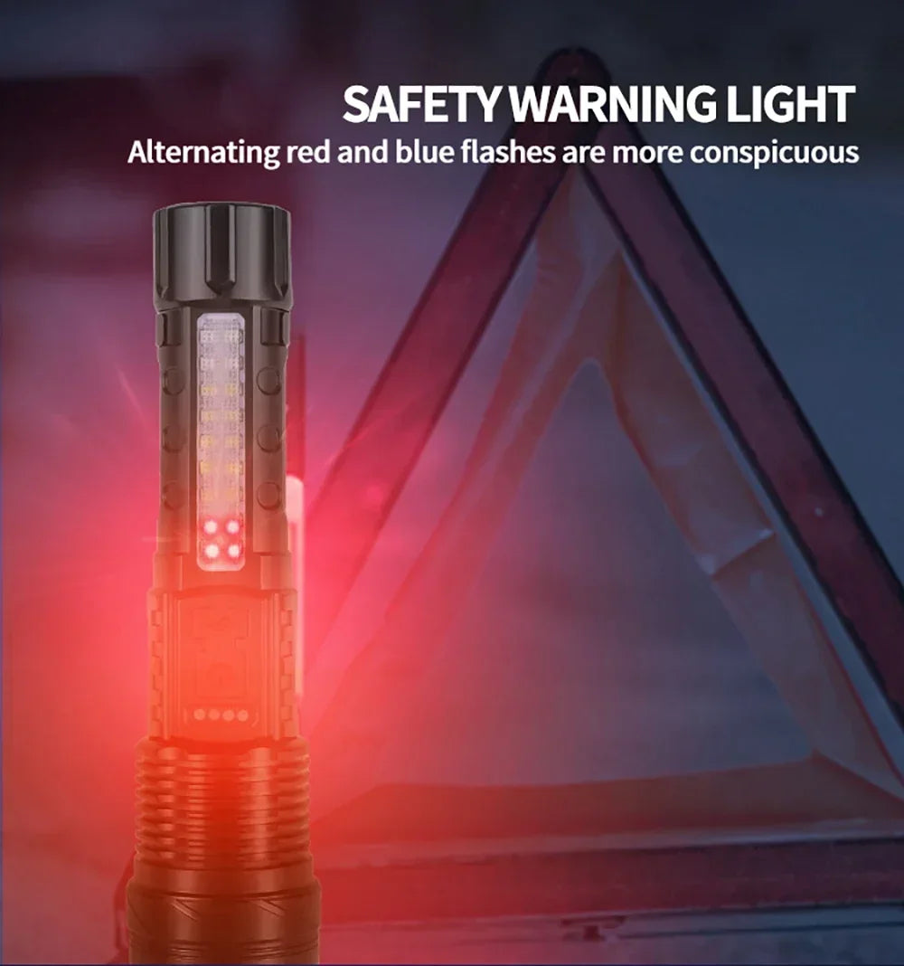 Rechargeable LED Flashlight Zoomable Torch with COB Side Led 7 Modes Waterproof High Power Hand Light Outdoor Wilderness Camping