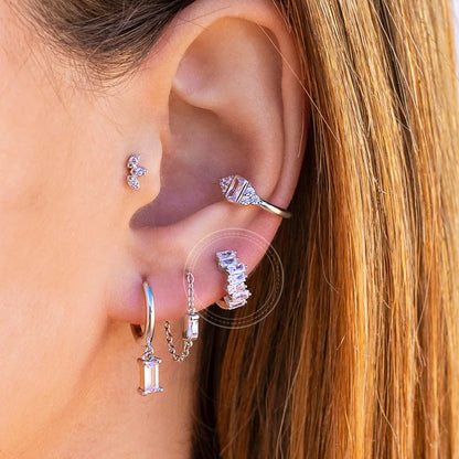 925 Sterling Silver Hoop Earrings White Crystal Luxury - Smarsty