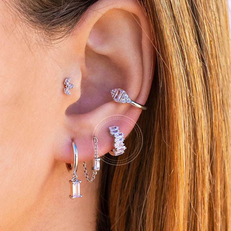 925 Sterling Silver Hoop Earrings White Crystal Luxury - Smarsty