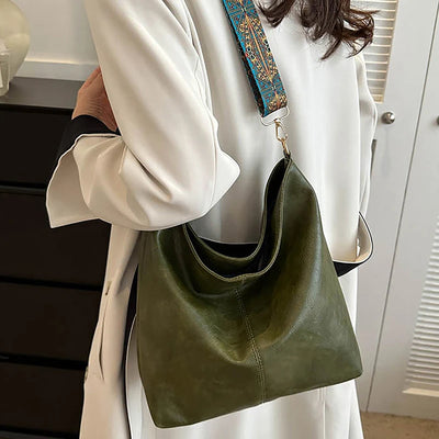 Wide Geometric Strap Shoulder Bag Large Capacity Crossbody Bags For Women,Retro Pu Leather Women's Bag For Shopping Travel - Smarsty