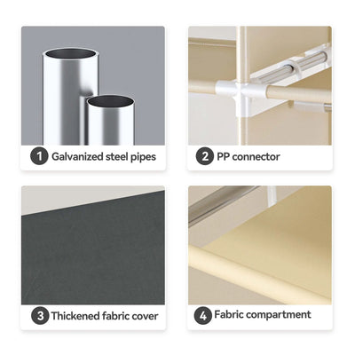 Heavy Duty Fabric Wardrobe 78.7x17.7x66.9in - 4 Hanging Rods & 4 Storage Spaces, 16mm Metal Frame with Thick Dust Cover - Smarsty