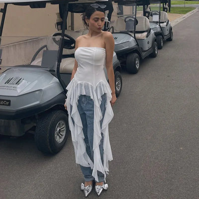 Sexy Off Shoulder Crop Tops Spring Summer Halter Sleeveless Streetwear Y2K White Solid Tank Top Casual Evening Party Club Tees - Smarsty