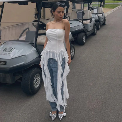Sexy Off Shoulder Crop Tops Spring Summer Halter Sleeveless Streetwear Y2K White Solid Tank Top Casual Evening Party Club Tees