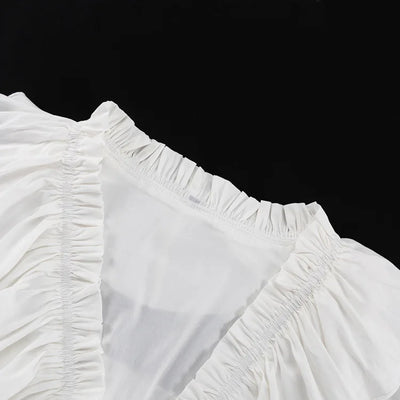 Tossy Ruffled V-Neck White Mini Dress Female Patchwork Long Sleeve Elegant Bandage Fashion Dress High Waist Lace-Up Women Dress - Smarsty
