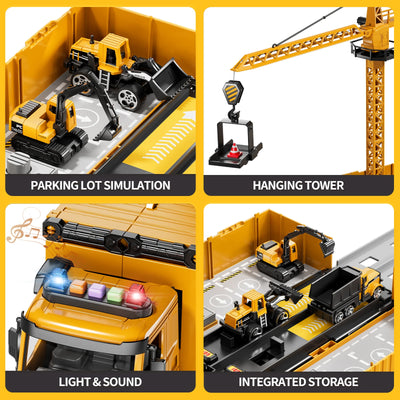Carrier Truck Race Track Kids Toys Construction Truck Toys For 3-8 Years Old Boy Transport Car Truck With Tower Crane Truck Sets