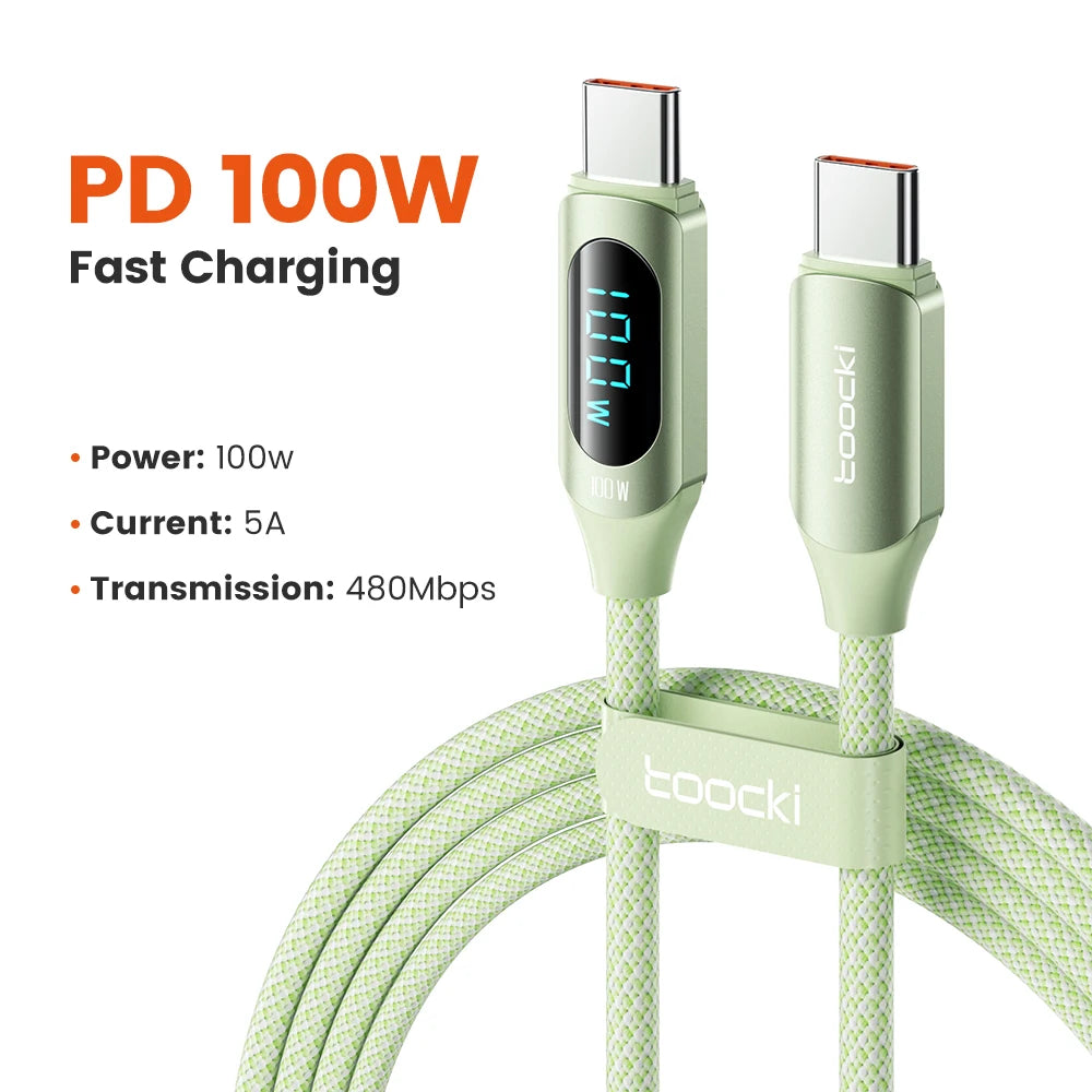 Toocki Type C to Type C Cable 100W PD Fast Charging Charger USB C to USB C Display Cable For Xiaomi POCO F3 Realme Macbook iPad - Smarsty