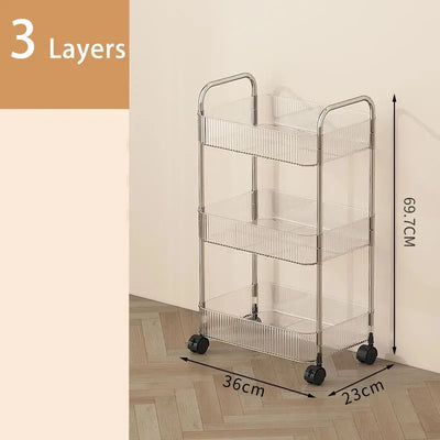 Mobile Shelf with Wheel Multi-Layers Storage Rack Home Trolley for Snacks Cosmetic Sundries Organizer 2/3/4 Tiers Rolling Cart by Smarsty