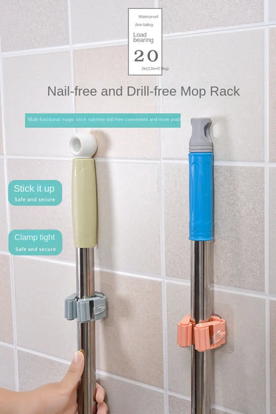 Mop Storage Storage Rack Bathroom Suction Hanging Pipe Traceless Mop Clip Broom Hanger Wall-Mounted Waterproof Mop Rack by Smarsty