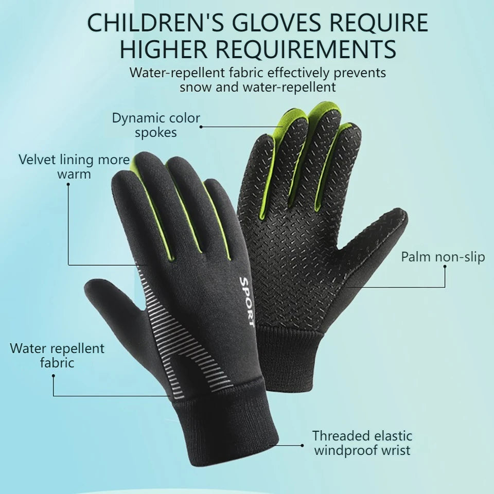 NOFOXO Winter Kids Warm Gloves Water-resistant Sports Gloves Thick Plush Lining Cold Weather Childrens Cycling Gloves Boys Girls