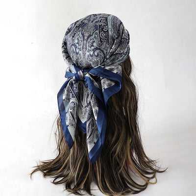 Bohemian Silk Square Scarf for Women Luxury Floral Print - Smarsty