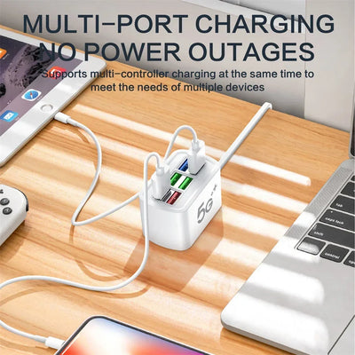 Fast USB Charger 6 in 1 Power Strip Desktop Charging Station Fast Charging 1m Cord USB HUB Adapter Socket for iPhone 16 Home - Smarsty