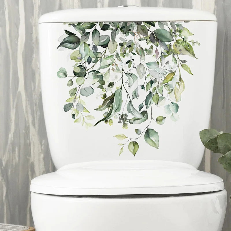 Green Plant Leaves Toilet Wall Sticker for Easy Home Decor - Smarsty