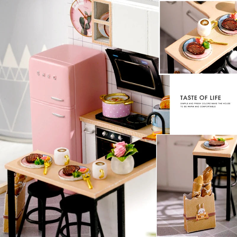 Wooden Mini Miniature Doll House DIY Small House Kit 3D Puzzle Building Assembly House Furniture Toy Children's Birthday Gifts