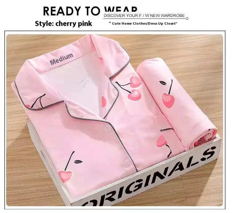 Women's Pajamas Set V-Neck Button down Top and Trousers Sleepwear Homewear Casual Nightwear Loungewear Autumn Winter Two-Piece - Smarsty